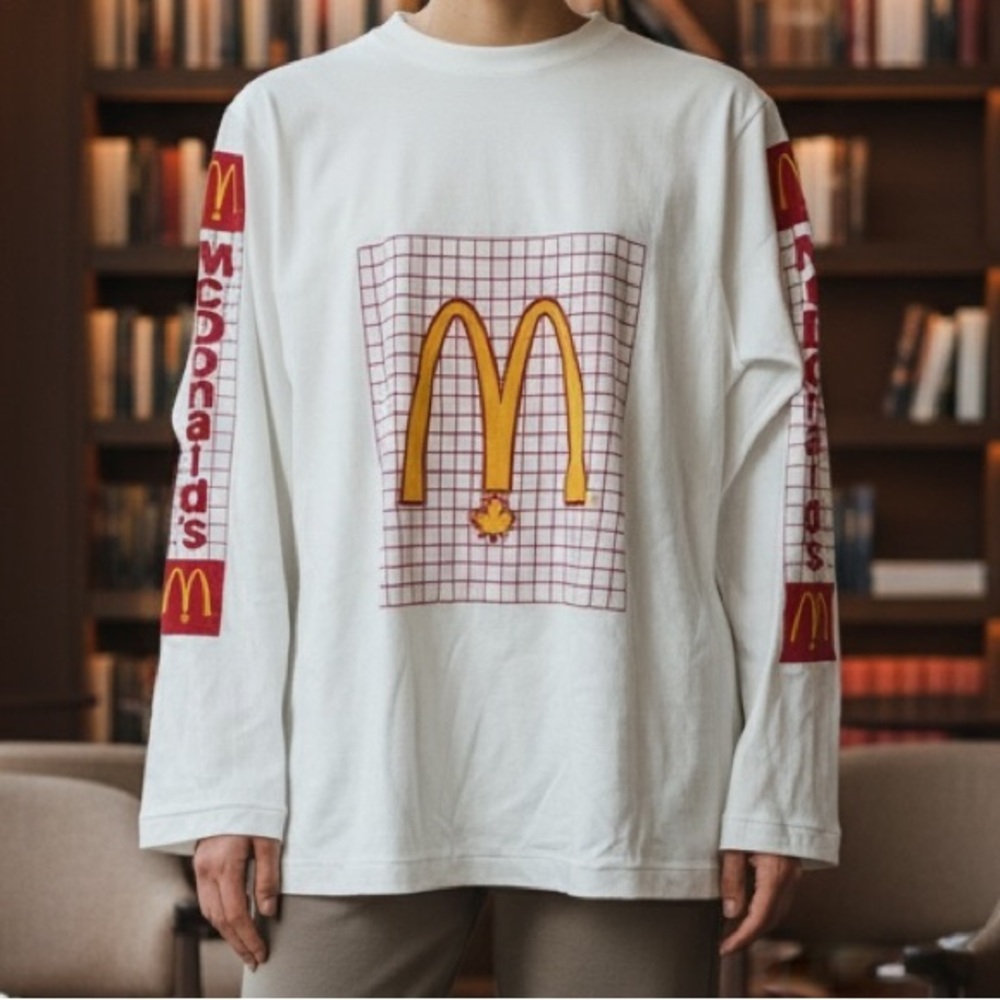 VTG Employee McDonald's White T-shirt Red Logo Spell Out Sleeves Retro Unisex S